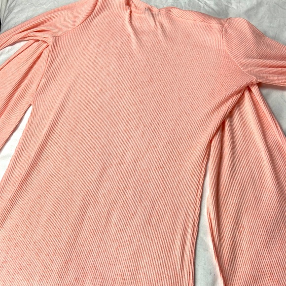 Peach extra long ribbed open duster cardigan with full slits on sides - Picture 5 of 10